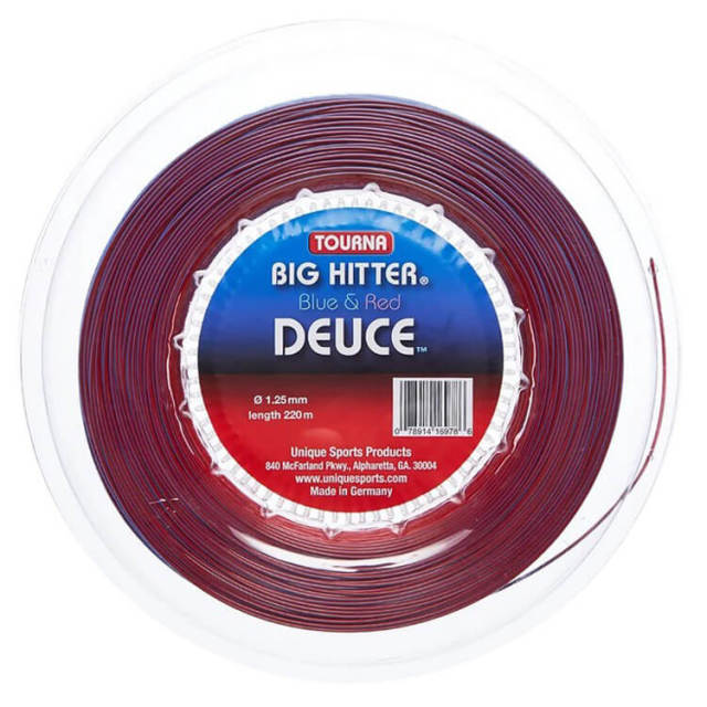 TOURNA(トーナ) ビッグヒッター デュース DEUCE ブルー＆レッド 17(1.25mm)／16(1.30mm)220Mロール 硬式テニス ポリエステルガット (19y10m)