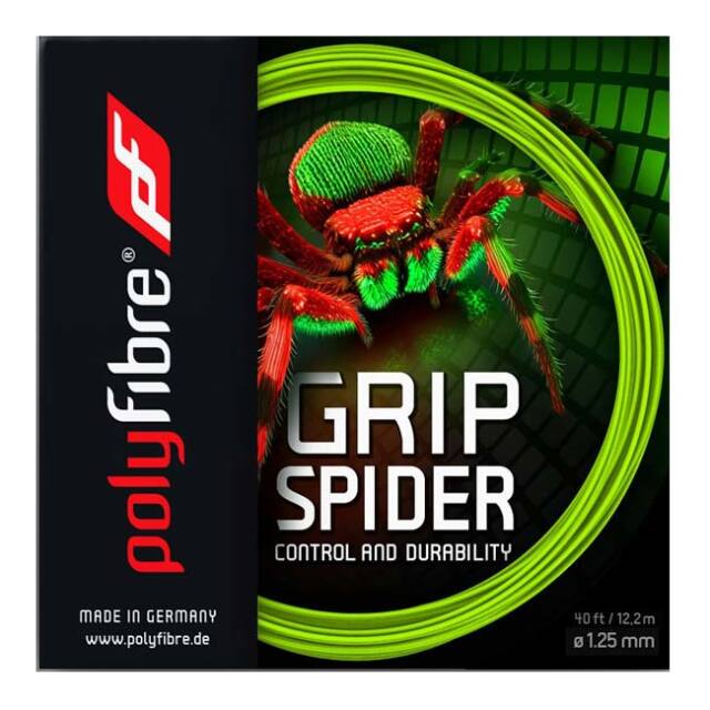 【単張パッケージ品】ポリファイバー(Polyfibre) GRIP SPIDER グリップスパイダー 1.15／1.20／1.25／1.30mm グリーン 硬式テニス ポリエステルガット(26y4m)