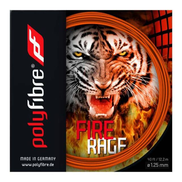 【単張パッケージ品】ポリファイバー(Polyfibre) FIRE RAGE ファイア レイジ 1.10／1.15／1.20／1.25／1.30mm オレンジ 硬式テニス ポリエステルガット(26y4m)
