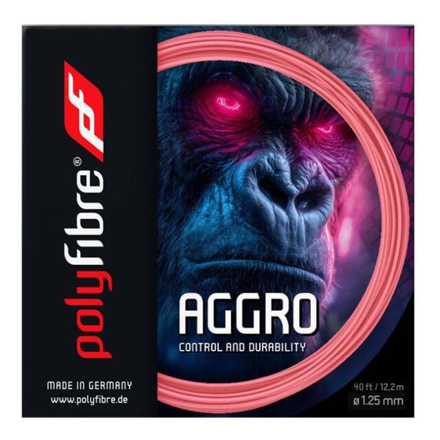 【単張パッケージ品】ポリファイバー(Polyfibre) AGGRO アグロ 1.20／1.25mm ピンク 硬式テニス ポリエステルガット(26y4m)