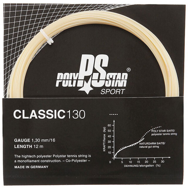 [単張パッケージ品]ポリスター(PolyStar) クラシック (1.20／1.25／1.30mm) 硬式テニスガット ポリエステルガット (20y9m)