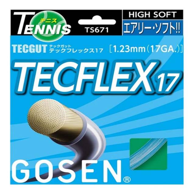 【10％OFFマジッククーポン対象】「単張パッケージ品」ゴーセン(Gosen) TECGUT TECFLEX 17 テックフレックス 17 (1.23mm／17GA) 硬式テニス マルチフィラメントガット TS671-AQ アクア