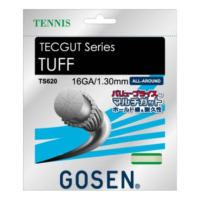 【10％OFFマジッククーポン対象】「単張パッケージ品」ゴーセン(Gosen) TECGUT TUFF 16 テックガットタフ16 (1.30mm／16GA) 硬式テニス マルチフィラメントガット TS620-W ホワイト(23y9m)