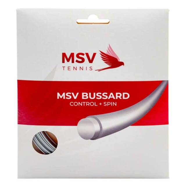 【単張パッケージ品】MSV(エムエスブイ) BUSSARD バザード 1.20／1.25／1.30mm シルバー 硬式テニス ポリエステルガット(26y4m)