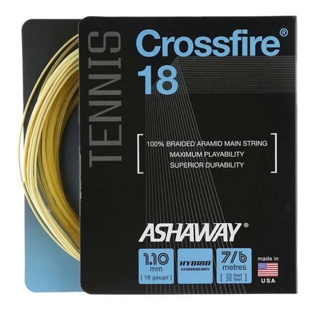【パッケージ品】アッシャウェイ クロスファイヤー 18 ケブラー＆ナイロンのハイブリッド硬式テニスガット Ashaway Crossfire  18 Kevlar String