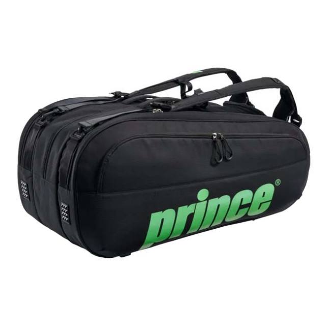 【１２本収納】プリンス(Prince) 2025 TOUR TEAM ツアーチーム 12PK ラケットバッグ テニスバッグ TT500-240 ブラック×グリーン(25y5m)