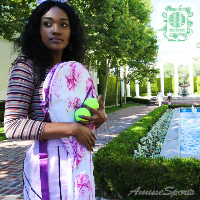 【9,000円以上で8％OFFクーポン】「ラケット１・２本収納可能」deucekat(デュースキャット) Mauve Flower モーヴ フラワー ラケットバッグ ラケットケース ソフトな質感の柔らか素材(22y1m)