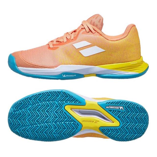 【8日から72時間 8%OFFクーポン】在庫処分特価】バボラ(Babolat) ジュニア(ガールズ) JET MACH 3 ジェットマッハ3 CLAY クレーコート用 ジュニアテニスシューズ 33S24887-6018コーラル×ゴールドF(24y9m)