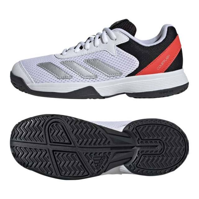 【8日から72時間 8%OFFクーポン】アディダス(adidas) ジュニア COURTFLASH K コートフラッシュK AC オールコート用 ジュニアテニスシューズ JI2447 Cホワイト×シルバーM(25y9m)