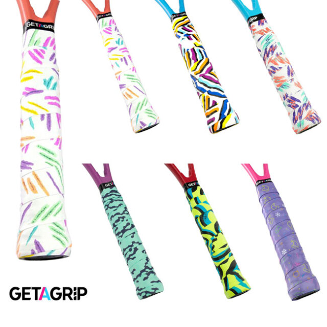 【ウェット1本入】GET A GRIP(ゲットアグリップ) デザインD テニス カスタム オーバーグリップテープ ウェットタイプ (25y12m)