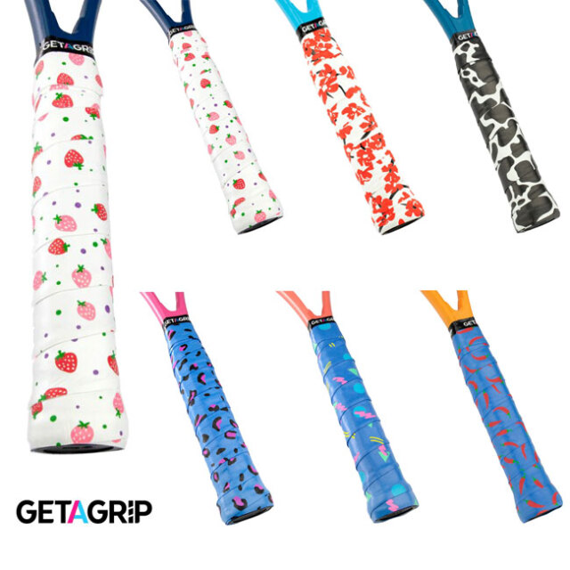 【ウェット1本入】GET A GRIP(ゲットアグリップ) デザインB テニス カスタム オーバーグリップテープ ウェットタイプ (25y12m)