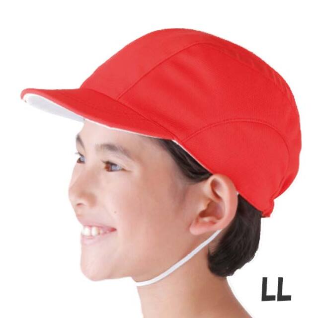 フットマーク(FOOTMARK) あごゴム交換ループ付遮熱 体操帽子 赤白帽 熱中症予防 サイズLL 101204A-レッド×ホワイト(23y11m)