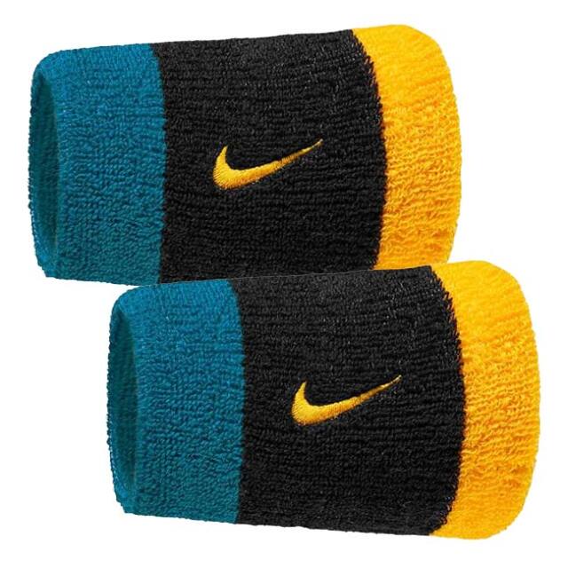 【2個組】ナイキ(NIKE) ユニセックス Swoosh スウッシュ クラシック ダブルワイド リストバンド 2P BN4000-047 BK×グリーンA×Uゴールド(26y7m)