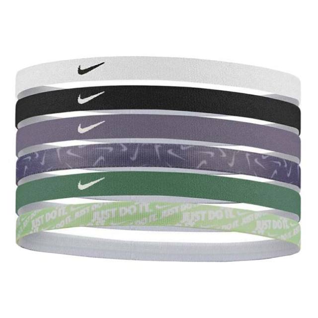 「色柄違い6本組」ナイキ(NIKE) ユニセックス プリント ヘッドバンド 6本パック BN2072-144WH×BK×パープル×グリーン(24y11m)