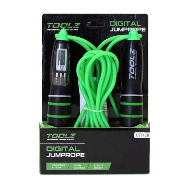 在庫処分特価】基礎トレーニングにダイエットに！ツールズ(TOOLZ) デジタル回転カウンター付き スキッピングロープ 縄跳び なわとび 跳び縄 とびなわ LS3128-グリーン×ブラック(19y10m)