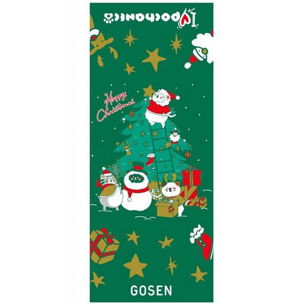 在庫処分特価】[グリーンカラー]ゴーセン(Gosen) pochaneco ぽちゃ猫 クリスマス フェイスタオル NTF05-48 グリーン(19y11m)