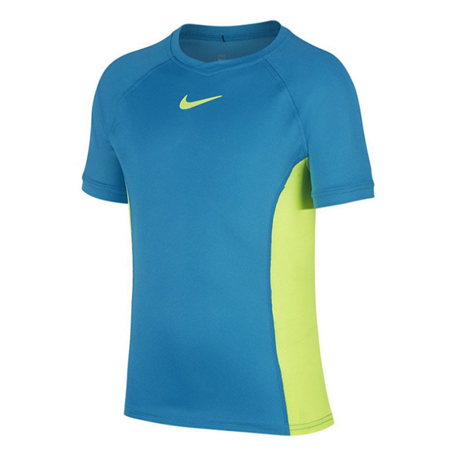 ナイキ Nike Fa ジュニア ボーイズ コート Dri Fit クルーネック Tシャツ Cd6131 425 ネオターコイズxボルト y10mテニス