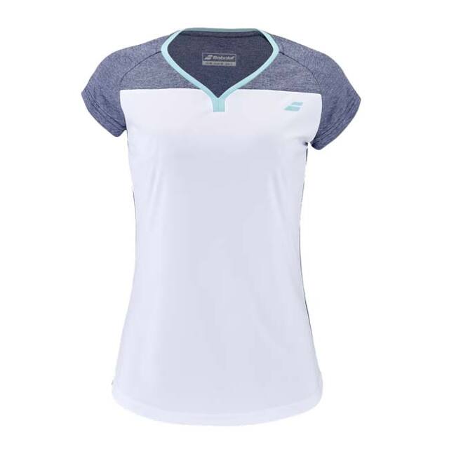 【20%OFFクーポン対象10日まで】バボラ(Babolat) ジュニア(ガールズ) PLAY プレー キャップスリーブ ゲームシャツ 3GTE011-1079 ホワイト×ブルー(23y2mテニス)