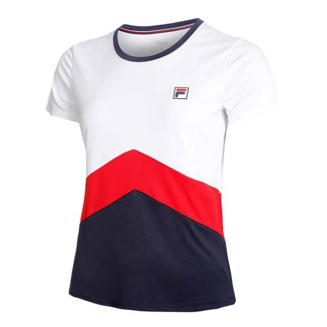 FILA(フィラ) ジュニア(ガールズ) AURELIA(アウレリア) カラーブロック ゲームシャツ FJL231130E-0151 ホワイト×ネイビー(23y4mテニス)