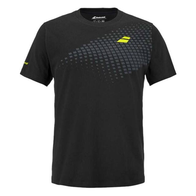 【ＵＳサイズ】バボラ(Babolat) 2026 メンズ Aero アエロ コットン 背面グラフィック 半袖Tシャツ 4US26441W-2000 ブラック×ブラック(26y5mテニス)