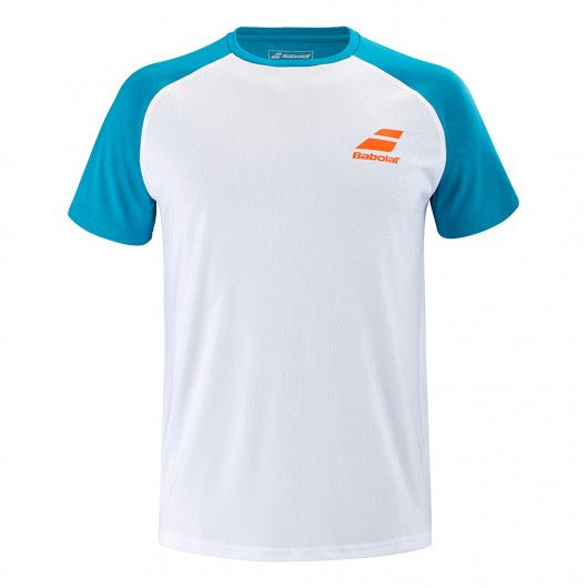 [ＵＳサイズ]バボラ(Babolat) 2021 メンズ PLAY(プレー) クルーネック 半袖Tシャツ 3MTB011-1048 ホワイト×カニールベイ(21y5mテニス)