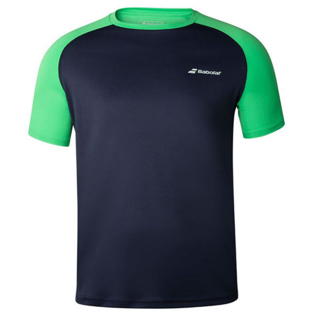 【20%OFFクーポン対象10日まで】[ＵＳサイズ]バボラ(Babolat) 2020 FW メンズ PLAY(プレー) クルーネック半袖Tシャツ 3MTA011-4050 ピーコート×ポイズングリーン(20y9mテニス)