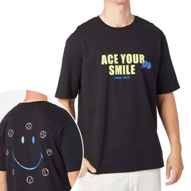 【9,000円以上で8％OFFクーポン】【海外サイズ】プリンス(Prince) 2025 メンズ PRINCE×SMILEY ボール＆スマイリー ACE YOUR SMILE プリント 半袖Tシャツ 7A02A011 ホワイト(25y10mテニス)