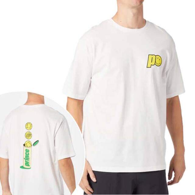 【9,000円以上で8％OFFクーポン】【海外サイズ】プリンス(Prince) 2025 メンズ PRINCE×SMILEY ボール缶プリント 半袖Tシャツ 7A01A011 ホワイト(25y10mテニス)