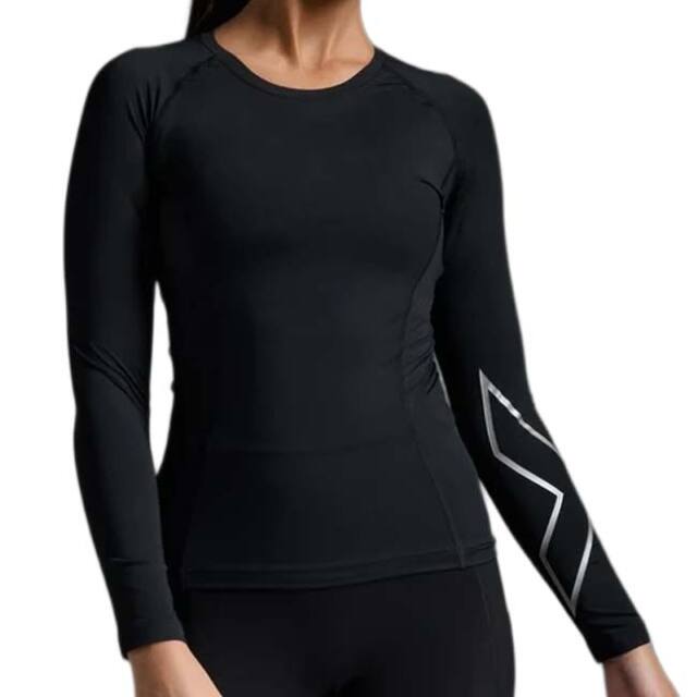 【マジッククーポン10%OFF対象】2XU(ツータイムズユー) レディース PWX CORE COMPRESSION LONG SLEEVE コアコンプレッション 長袖トップス WA6401A-BLKSLV BK／シルバー(26y9mトレーニング)