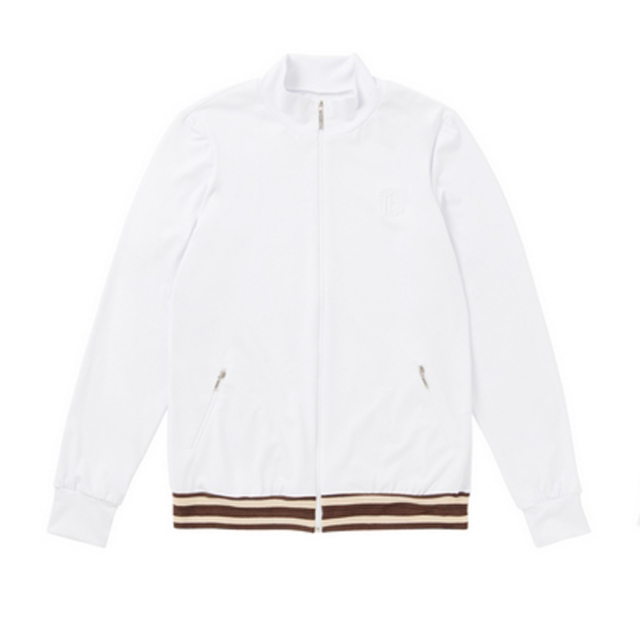 韓国系テニスウェア LOVEFORTY(ラブフォーティ) レディース LINE-POINT JERSEY ラインポイント ジップ ジャージ ジャケット ホワイト (21y12mテニス)