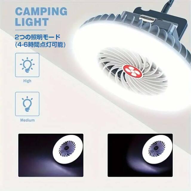アウトドアや緊急時に活躍」 2 in 1 キャンプ用ライト＆ファン USB充電