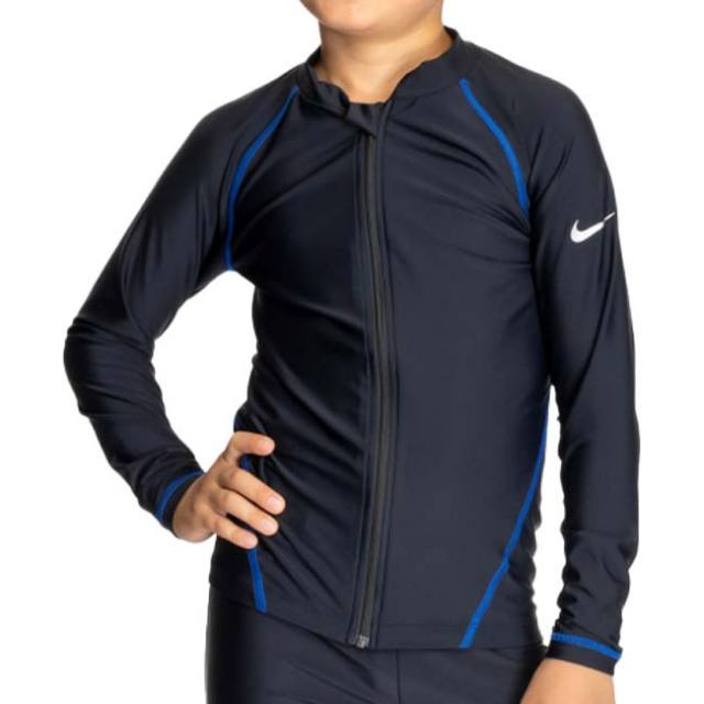 ナイキ(NIKE) 2025 SS ジュニア ジップ付き長袖ラッシュガード 男子 女子 水着 スイムウエア スクール水着 ※トップスのみ 1991109-010 ブルー(25y4m)