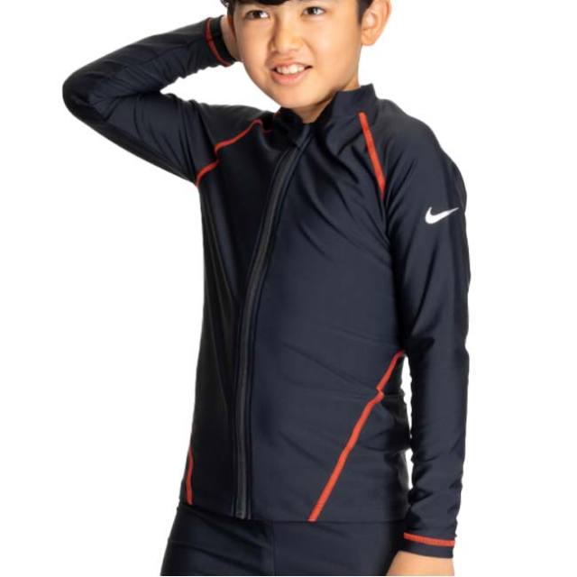 ナイキ(NIKE) 2025 SS ジュニア ジップ付き長袖ラッシュガード 男子 女子 水着 スイムウエア スクール水着 ※トップスのみ 1991109-005 レッド(25y4m)