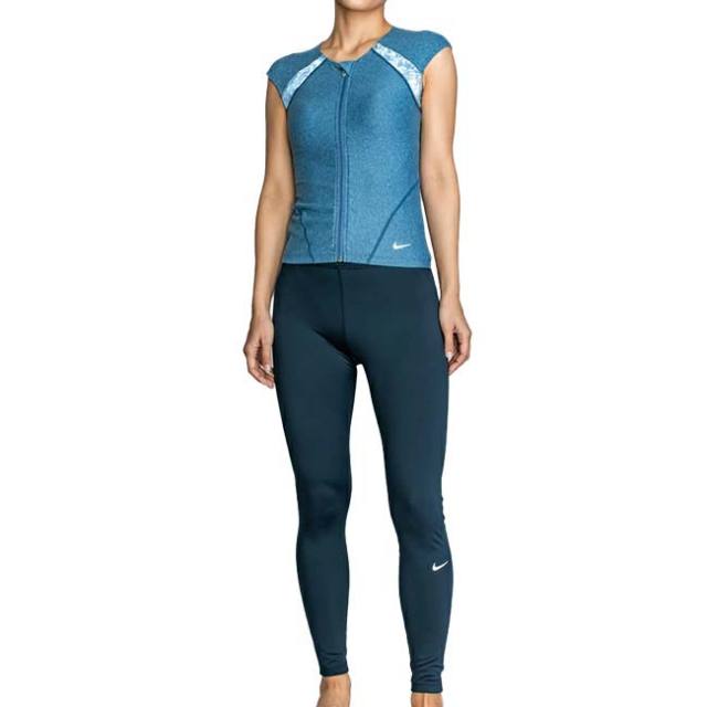 在庫処分特価】【日本サイズ】ナイキ(NIKE) レディース ジップ付き半袖レギンスセパレーツ ロングスパッツタイプ 2993119-390ストーンブルー(25y3m)