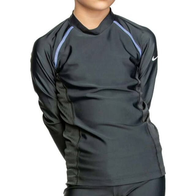 在庫処分特価】「ナイキ(NIKE) 2024 SS ジュニア(ガールズ) ロングスリーブ UV ハイドロガード ラッシュガード スクール水着 ※トップスのみ 1991084-12 BK×ムラサキ(24y4m)