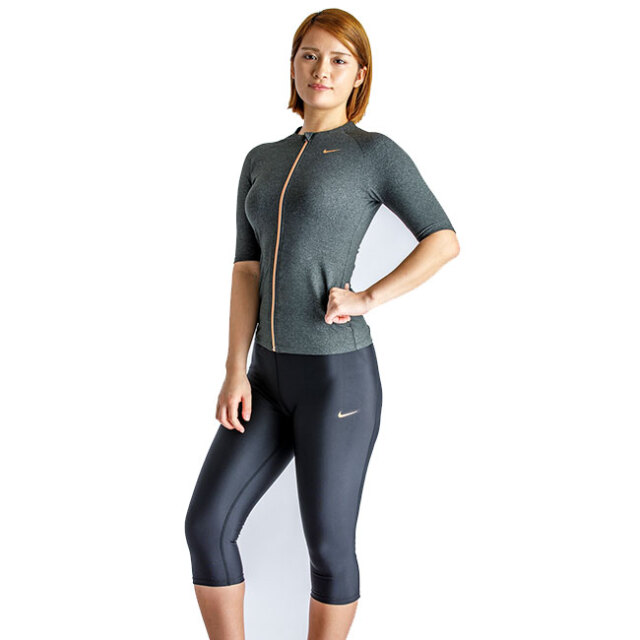 日本サイズ ナイキ Nike Fa レディース ベーシック セパレーツ 半袖トップス 上下組スイムウエア 水着 タンキニ 09 ブラックヘザー y8m