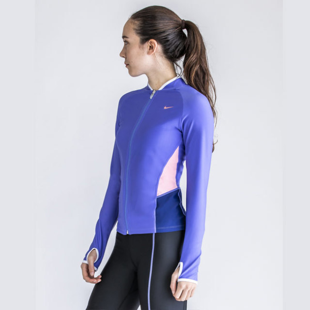 在庫処分特価 日本サイズ ナイキ Nike レディース フルジップ Uv 長袖ラッシュガード 水着 スイムウエア 12 サファイア y5m