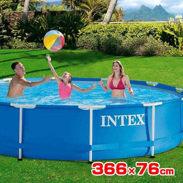 【8日から72時間 8%OFFクーポン】INTEX(インテックス) メタルフレーム プール 円形大型プール 366×76cm ファミリープール 28210NP ブルー(25y6m)