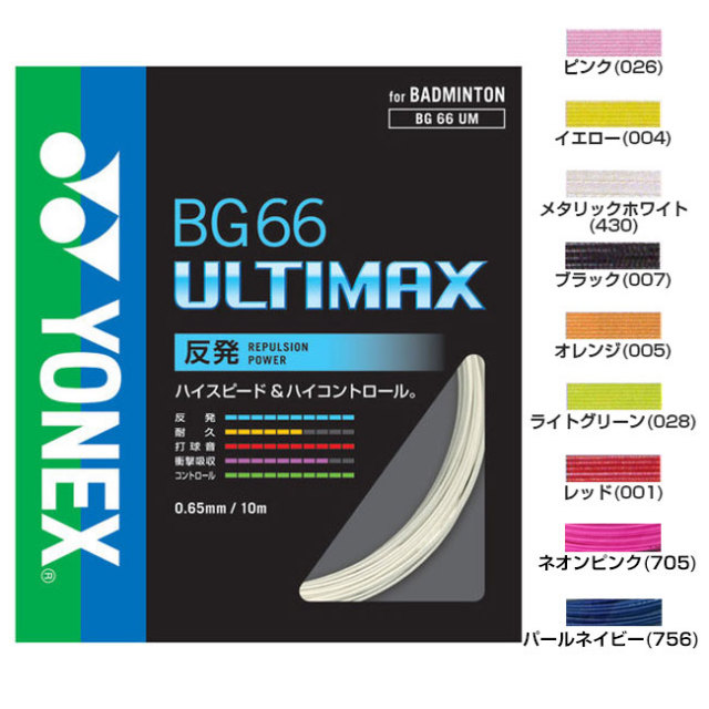 【高反発・ハイコントロールの0.65mm細ゲージ】【パッケージ品】ヨネックス(YONEX) BG66 アルティマックス BG66UM (17y10m)バドミントンガット