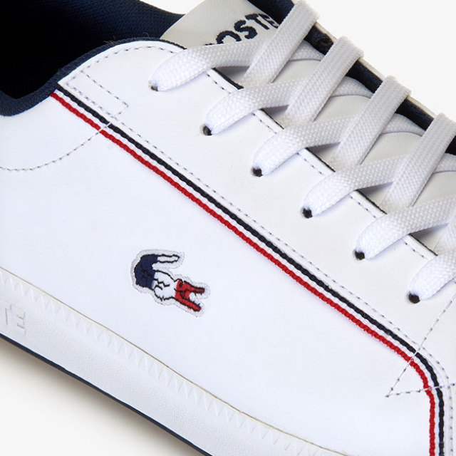 在庫処分特価 ラコステ Lacoste メンズ グラデュエート レザースニーカー トリコロールクロコダイル Sma0022 407 ホワイト ネイビー レッド y10m