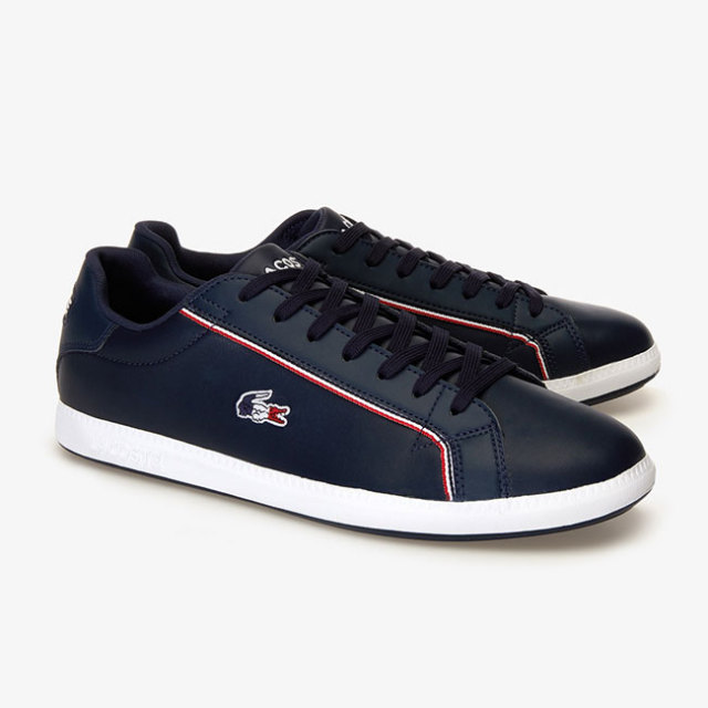 ラコステ Lacoste メンズ グラデュエート レザースニーカー トリコロールクロコダイル Sma0022 7a2 ネイビー ホワイト レッド y10m