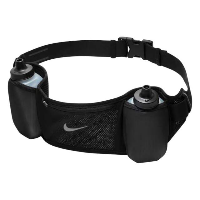 ナイキ(NIKE) ダブルボトルベルト 2×12oz(350nl)ボトル ランニング用ドリンクポーチ ハイドレーションベルト RN8061-082 ブラック×シルバー(26y5m)