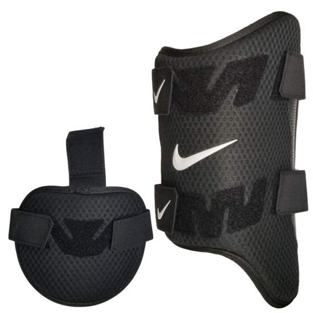 自打球からガード「左打者／右足装着」ナイキ(NIKE) ダイヤモンド バッタース レッグガード レッグプロテクター すね当て BA3006-091 ブラック(21y10m)左打ち・左バッターフットガード