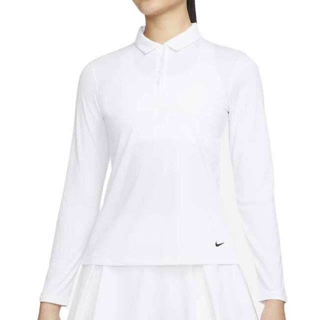 売切りセール！【日本サイズ】ナイキ(NIKE) 2023 レディース Dri-FIT ビクトリー 長袖ポロシャツ DH2317-100 ホワイト×ブラック(23y10mゴルフ)