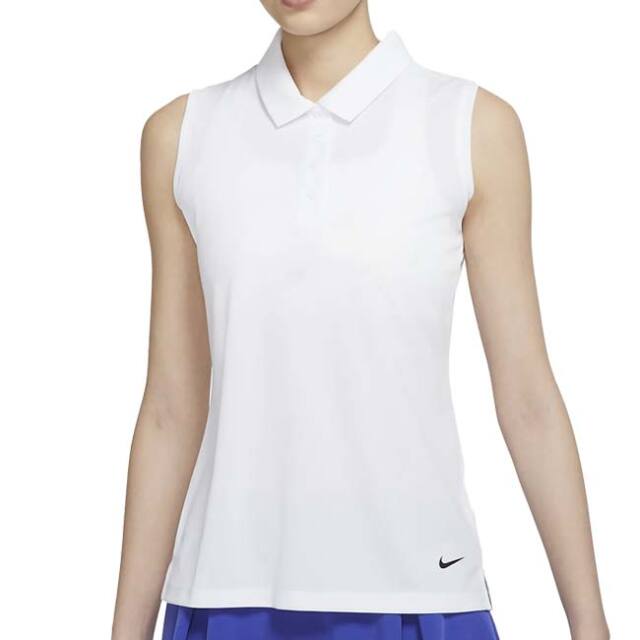 「日本サイズ」ナイキ(NIKE) レディース DRI-FIT ビクトリー SLD スリーブレス ポロシャツ ノースリーブ DH2313-100 ホワイト×ブラック(23y5mゴルフ)