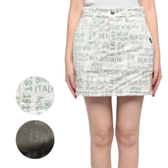 売切りセール！在庫処分特価】【日本サイズ】FILA(フィラ) 2023 FW レディース ウィンドバリア タイポプリント 中綿リバーススカート 793-303(23y10mゴルフ)