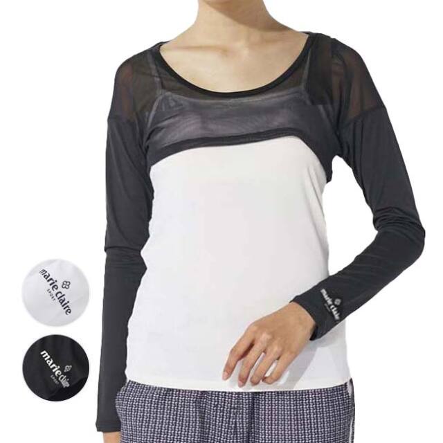 「日本サイズ」marie claire(マリ・クレール) 2024 SS レディース ショート丈タイプ メッシュ切り替え クルーネック 長袖 インナーシャツ 714-985(24y4m)