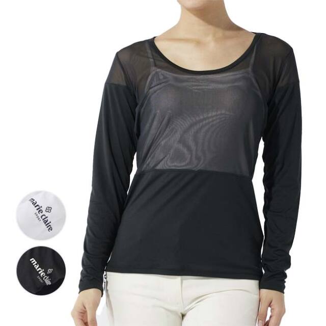 「日本サイズ」marie claire(マリ・クレール) 2024 SS レディース メッシュ切り替え 長袖インナーシャツ 吸汗速乾 UVカット 接触冷感 714-982(24y4m)