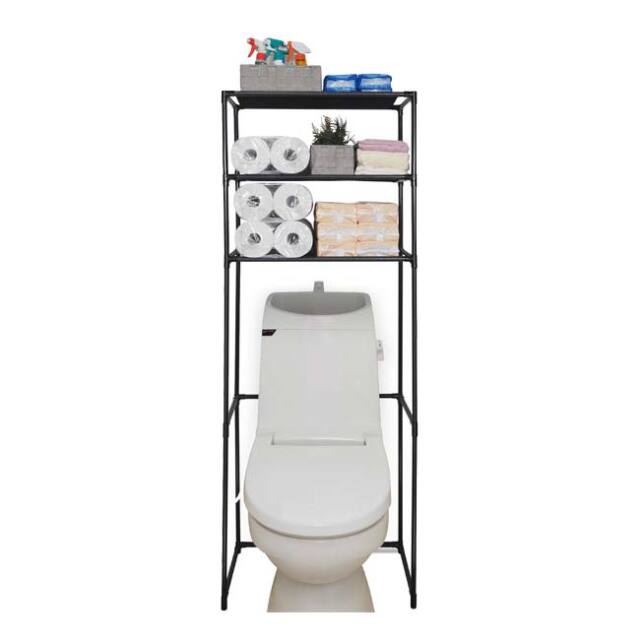 【トイレのデッドスペースを有効活用】ハック(HAC) 3段収納トイレラック 組立簡単 工具不要 組立式ラック ※お客様組立商品※ HAC4464 ブラック(25y6m)