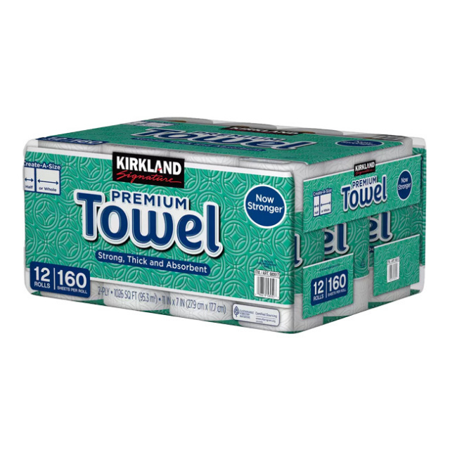 売切り終了！KIRKLAND SIGNATURE(カークランドシグネチャー) ペーパータオル 160シート×12ロール 2枚重ねキッチンペーパー 580517 コストコ(22y12m)